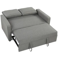 HOMCOM 3 în 1 Canapea Extensibilă 2 Locuri cu Spătar Reglabil pe 3 Poziții, 2 Perne, Material Textil Tip In Gri(m-1)