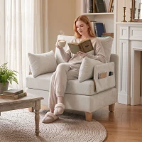 HOMCOM Sillón Cama Individual 2 en 1 Plegable con Cojines, Salvaespacio en Tejido Mixto Lino-Terciopelo, Crema(m-5)
