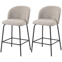 HOMCOM Set 2 Sgabelli da Bar con Schienale e Poggiapiedi, Rivestimento in Tessuto e Gambe in Acciaio, Grigio(m-11)