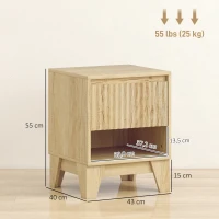 HOMCOM Lot de 2 tables de chevet étroite, table d'appoint compartiment ouvert 1 tiroir, panneaux cannelés 43x40x55cm naturel(m-3)
