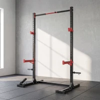 SPORTNOW Power Tower Multifonction Charge 500 kg Largeur Réglable, Barre de Traction, Rack de Squat, 176x106x212cm, Rouge(m-2)