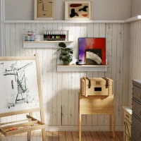 HOMCOM Lot de 2 étagères murales de 80 cm, étagères flottantes pour salon, entrée, chambre et cuisine, blanc et bois naturel(m-8)