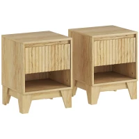 HOMCOM Lot de 2 tables de chevet étroite, table d'appoint compartiment ouvert 1 tiroir, panneaux cannelés 43x40x55cm naturel(m-1)