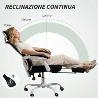 HOMCOM Sedia Ufficio Reclinabile 135° con Poggiapiedi, Supporto Lombare, Poggiatesta, Altezza Regolabile, in Rete, Nero(m-7)