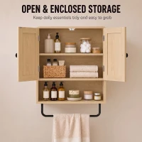 HOMCOM Bathroom Cabinet Wall Mounted, Bathroom Wall Cabinet with 2 Doors, Adjustable Shelf Storage for Toilet, Oak(m-4)
