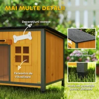PawHut Cușcă pentru câini de exterior din lemn și oțel rezistent la mușcături, cu acoperiș rabatabil și perdea pentru ușă, galben(m-8)