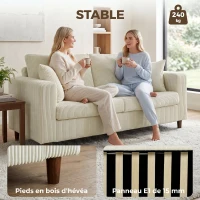 HOMCOM Canapé 2 Places en Velours Côtelé, Canapé de Salon Moderne 170 cm, Assise Large, Coussin à Ressorts, Crème(m-7)