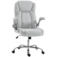 Scaun Ergonomic HOMCOM, Spătar Înalt, Tapițat în Catifea Imprimată, Cotiere Rabatabile, Alb Crem(m-11)