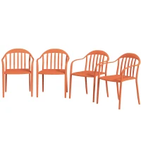 Outsunny Weerbestendige Tuinstoelenset van 4 Kunststof Stapelstoelen met Armleuning en Rugleuning Tot 120 kg Belastbaar(m-10)