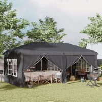 Outsunny 3 x 6 m Pop Up Gazebo with Sides and Windows, Height Adjustable Wedding Camping Party Tent Canopy Marquee with Storage Bag for Garden, Event, Black(m-14)