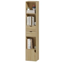 HOMCOM Librería 6 Estantes Con Cajón, Puerta, Baldas Abiertas, 30x24x158 Cm, Roble(m-7)