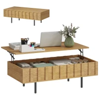 HOMCOM Klappbarer Couchtisch mit 2 versteckten Fächern und gerillten Seiten, Mid-Century-Modern-Stil, 110x55x36,5 cm, Eiche(m-8)