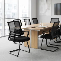 HOMCOM Set de 2 scaune ergonomice pentru birou fără roți, scaune de conferință tapițate cu cadru tip sanie pentru sala de așteptare și recepție, Negru(m-5)