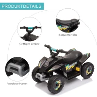 HOMCOM Kinder Quad Elektro 6V Kinderquad mit Vorwärts-, Rückwärtsfunktion für Kinder 1,5-3 Jahre bis 20 kg Schwarz(m-6)