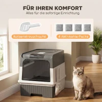 PawHut Katzentoilette, 48L Katzenklo mit Deckel, herausziehbarer Schublade, Vorder- & Ober Ausgang Schaufel für Katzen bis 4 kg(m-7)
