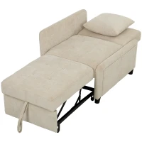 HOMCOM Poltrona Conversível 1 Lugar, Poltrona-Cama Clic-Clac 4 em 1 Estofada em Chenille, Encosto Regulável, Assento Largo, Bege(m-1)