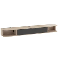 HOMCOM Móvel de TV suspenso, móvel para televisores até 152,4 cm, gaveta basculante 2 prateleiras 140x24x16cm madeira natural(m-1)