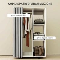 HOMCOM Stand Appendiabiti con 4 Ruote, Ripiani Aperti, Asta per Vestiti, Tende per Guardaroba, per Camera da Letto Soggiorno Corridoio, Bianco(m-4)