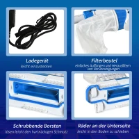 Outsunny elektrischer Poolsauger mit Akku Filter Poolreiniger Pool Handsauger Bodensauger Blau+Weiß 65 x 20 x 17 cm(m-7)