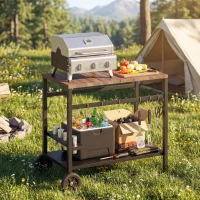 Outsunny Küchenwagen mit Rollen, Servierwagen, Rollwagen mit Haken, Getränkehalter, Metall, 97 x 51 x 83 cm Schwarz+Braun(m-10)