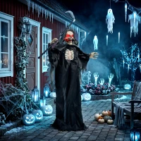 HOMCOM 170 cm Decoração de Ceifador Animada para Halloween com Ativação por Som e Toque, Olhos e Peito Iluminados(m-6)