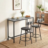 HOMCOM Mesa de bar con 2 taburetes acolchados y reposapiés para comedor, espacios pequeños, gris(m-6)