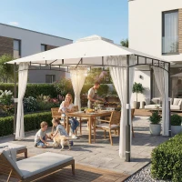 Outsunny Pavillon, 3x3,6 m wasserabweisend Stabil Gartenpavillon mit Moskitonetz, Doppeldach, für Garten, Terrasse, Schwarz(m-9)