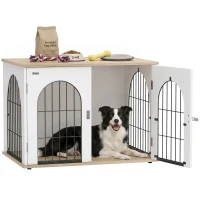 PawHut Cage pour Chien Meuble Cage Chien Intérieur Arche avec Double Porte comme Table d'Appoint en Métal 80x56x59cm Blanc(m-17)
