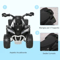 HOMCOM Mini Quad per Bambini 18-36 Mesi a Spinta Manuale con Musiche Integrate e Ampia Impugnatura in PP e Metallo, Nero(m-7)