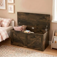 HOMCOM 127L Home Storage Box, with Safety Hinges - Rustic Brown Wood-Effect(m-8)