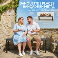 Outsunny Banc de Jardin 2 Places, Banc d'Extérieur avec Assise à Lattes Effet Bois et Cadre en Acier pour Patio, Parc, Gris(m-5)