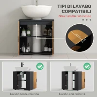 kleankin Mobile Sottolavabo Bagno per Piedistallo con Armadietto 2 Ante, 60x30x60cm, Rovere(m-4)