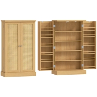 HOMCOM 104 cm Rattan-Küchenschrank mit 5-stufigem Regal, 12 Gewürzfächern und verstellbaren Böden, Natur