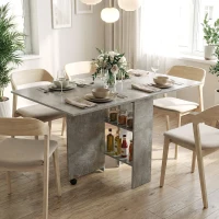 HOMCOM Masă de Dining Pliabilă cu Extensii și Roți cu Frână pentru 4-6 Persoane, Birou Pliabil,140x80x74 cm, Gri Ciment(m-8)