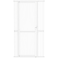PawHut Barrière de Sécurité Animaux 180 cm, Largeur Ajustable 77-104 cm, Ouverture à Double Sens, Montage par Pression, Blanc