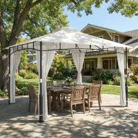 Outsunny Pavillon, 3x3,6 m wasserabweisend Stabil Gartenpavillon mit Moskitonetz, Doppeldach, für Garten, Terrasse, Schwarz(m-2)
