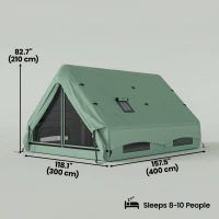 Outsunny Inflatable Camping Tent, 4 Season Hot Tent 10000mm Waterproof with Chimney Opening, Sky Light and Air Pump, Green(m-3)