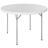 Outsunny Masă de Camping Rotundă Pliabilă, din Metal și HDPE, 120x120x74 cm, Alb(m-1)