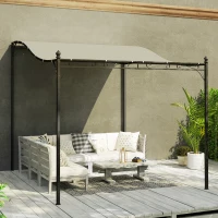 Outsunny 3 x 2,5 m pergola, wandgemonteerde tuinpergola, waterbestendig, metalen frame, afvoergaten, schaduwdoek, crèmewit(m-8)