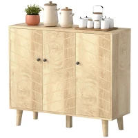 HOMCOM Buffet Cuisine, Meuble de Rangement avec 3 Portes à Motif Chevron et Pieds en Bois de Pin, 88,3x30x76cm, Bois Naturel(m-12)