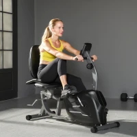 SPORTNOW Vélo d'Appartement Semi-Allongé avec Roues, Résistance Magnétique et Siège Réglable, 132x62x100cm, Noir(m-17)