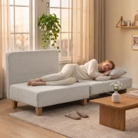 HOMCOM Sillón Cama Individual 2 en 1 Plegable con Cojines, Salvaespacio en Tejido Mixto Lino-Terciopelo, Crema(m-4)