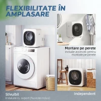 HOMCOM Mini Uscător de Rufe Portabil 4 kg, 5 Programe, 800W, Până la 60℃, Timer, Tambur Oțel Inoxidabil, Casă, Alb(m-8)