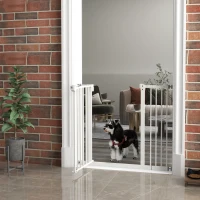 PawHut Türschutzgitter für Hunde, Absperrgitter, Schutzgitter für Haustiere, Metall, Kunststoff, ,74-80/87-94 cm, Weiß(m-10)