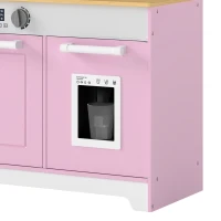 AIYAPLAY Cocina de Juguete de Madera con Accesorios de Acero Inoxidable Cafetera Máquina de Hielo Fregadero Fogones Rosa(m-7)