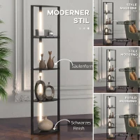 HOMCOM Lampadar Coloană din MDF cu 4 Rafturi și Iluminare LED de 3000K, 41x29.5x163.5 cm, Negru(m-4)