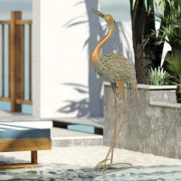 Outsunny Statue jardin exterieur, sculpture de héron en métal, décoration de jardin exterieur 90 cm, multicolore(m-10)