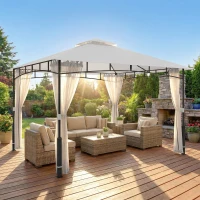 Outsunny Pavillon, 3x3,6 m wasserabweisend Stabil Gartenpavillon mit Moskitonetz, Doppeldach, für Garten, Terrasse, Schwarz(m-10)