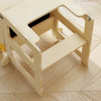 AIYAPLAY Toddler Step Stool, Standing Tower with Chalkboard, 3-in-1 Fox-Shaped Step Stool for Kitchen Counter, Natural(m-9)