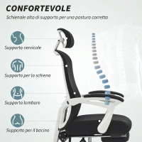 HOMCOM Sedia Ufficio Reclinabile 135° con Poggiapiedi, Supporto Lombare, Poggiatesta, Altezza Regolabile, in Rete, Nero(m-4)